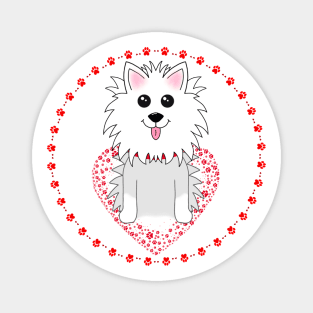 Dog with Red Paw Print Magnet